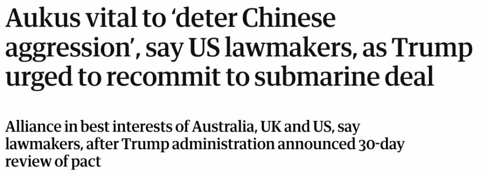 Aukus vital to ‘deter Chinese aggression’, say US lawmakers, as Trump urged to recommit to submarine deal